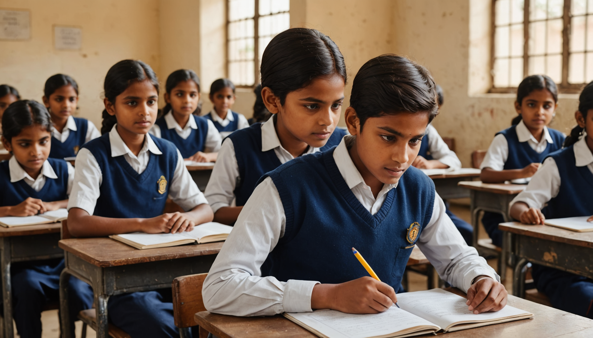 A teacher uses a tablet to guide young students through ai personalised learning for government primary schools india in a br