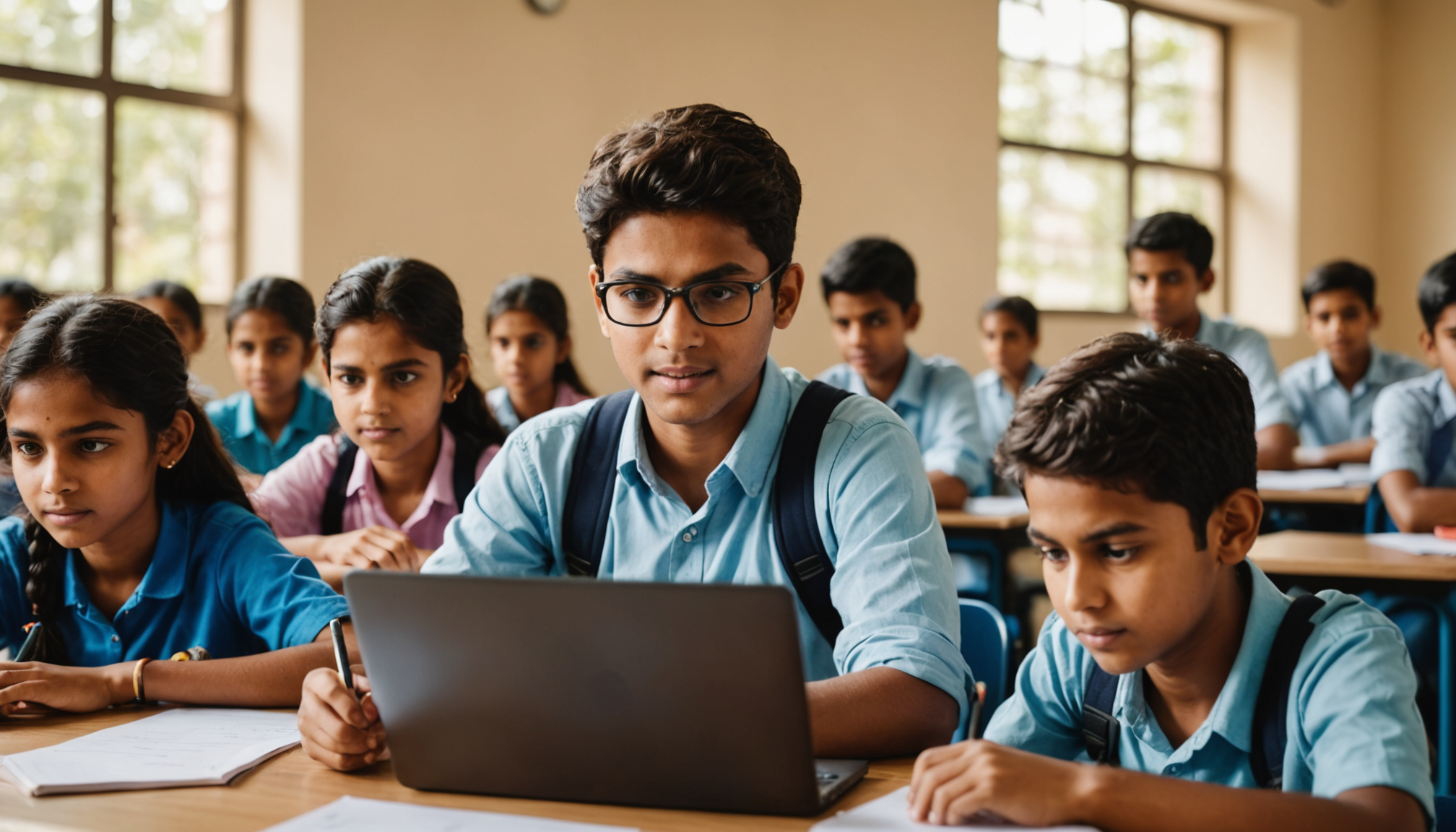 Students using the best coding app for k12 schools india on tablets in a bright classroom