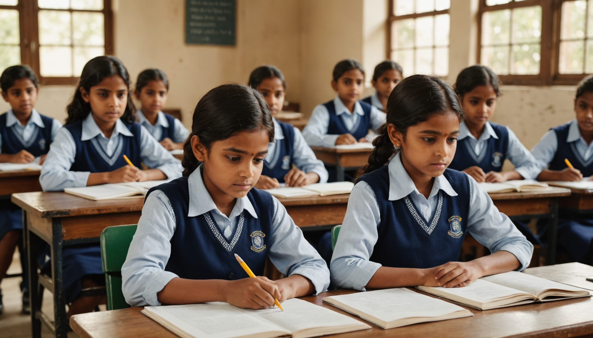 Students using a primary school ai learning tool government scheme india on tablets in a bright inclusive classroom