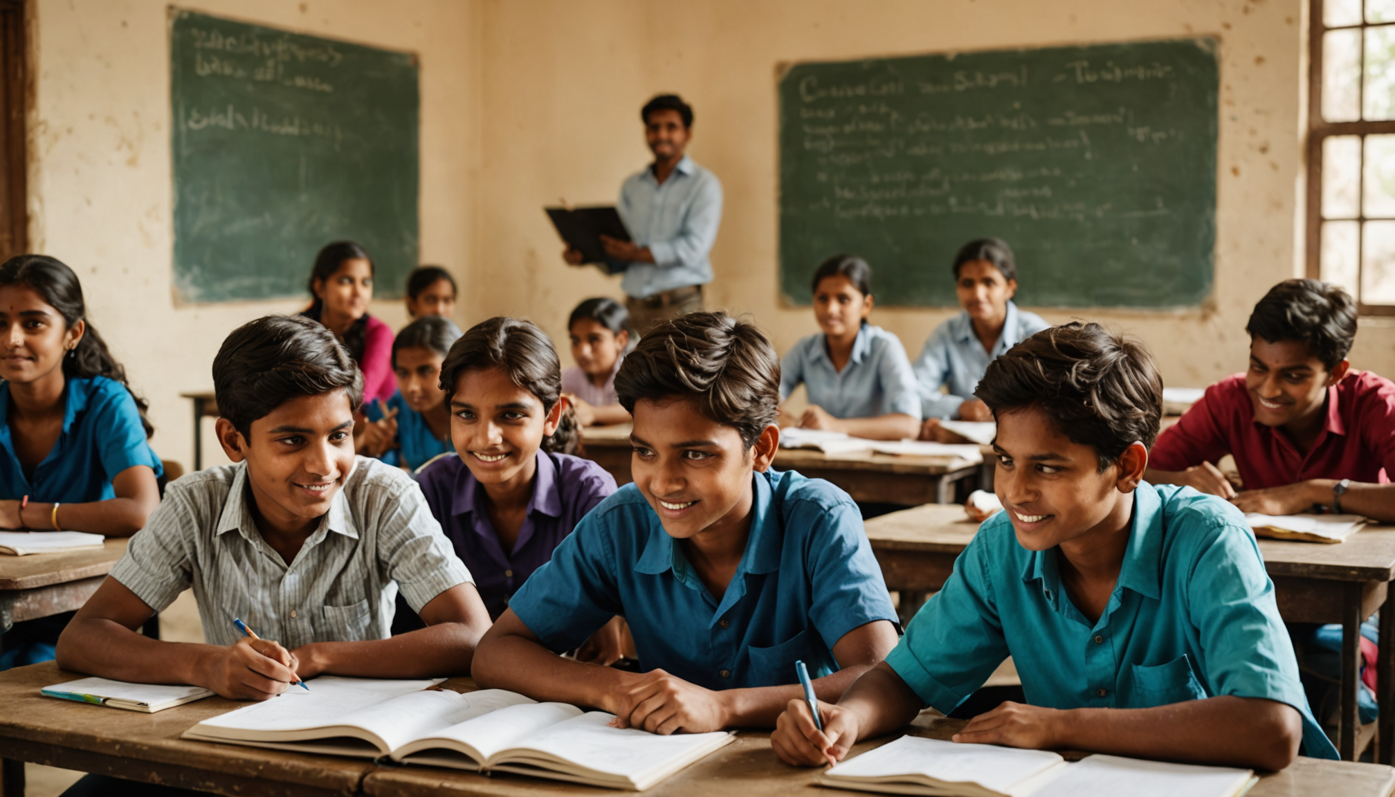 Students gathering around a laptop exploring crowdfunding for education in India on a sunlit school campus
